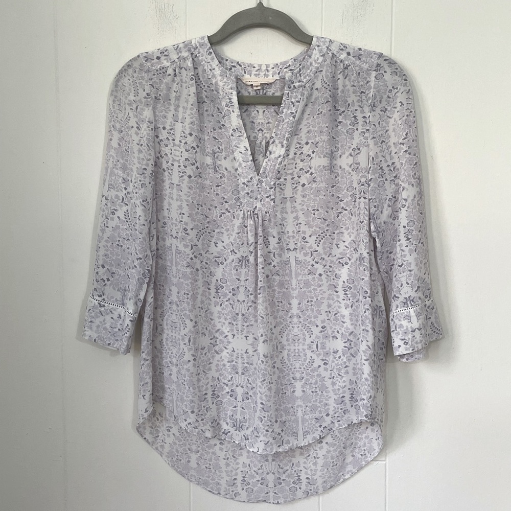 Rebecca Taylor Silk Blouse Top Size 2 Purple Floral Popover Girly Boho Romantic